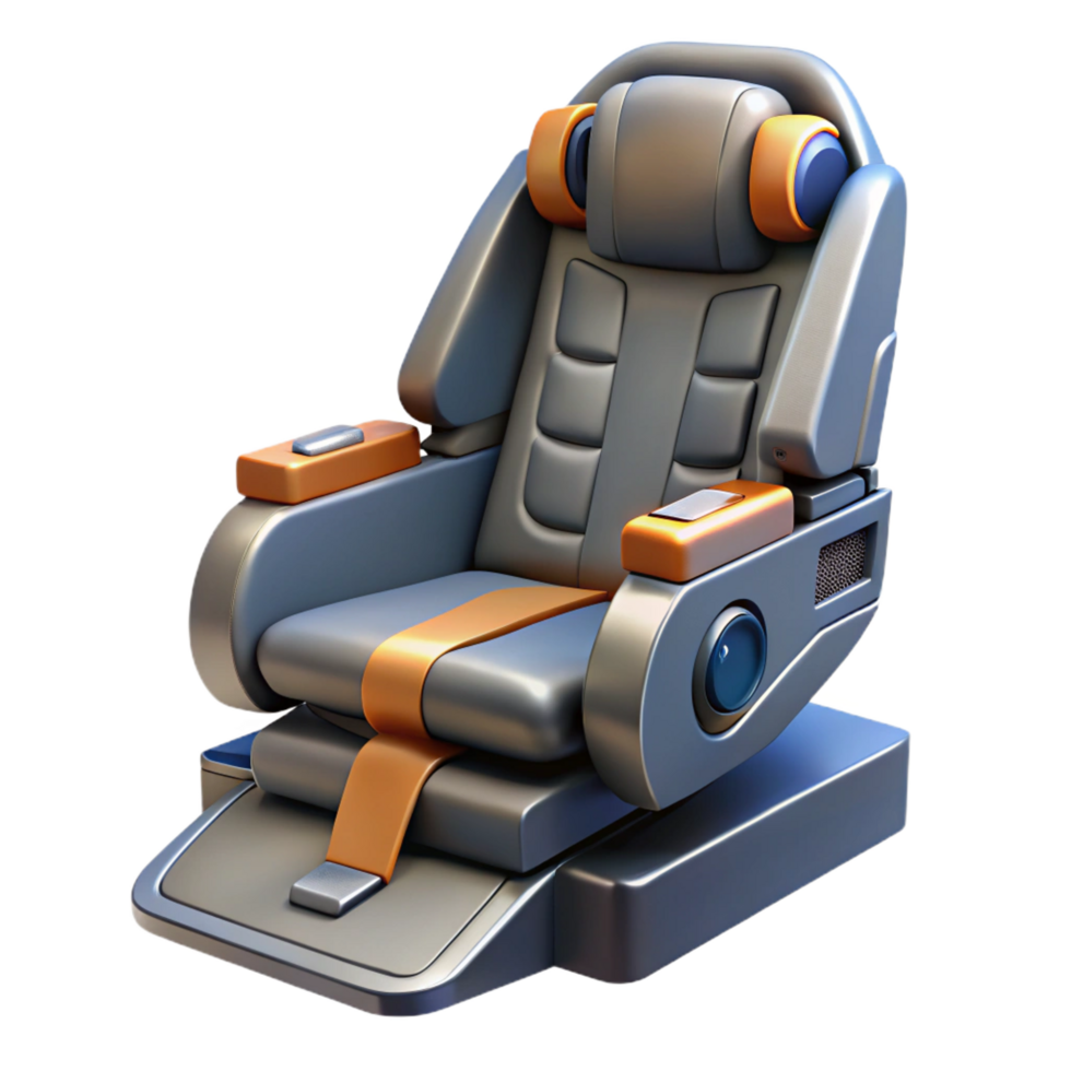 alluring harmonious organic Spaceship pilot seat, ergonomic design, safety harness, control stick. NO BACKGROUND with Transparent Background. handcrafted png