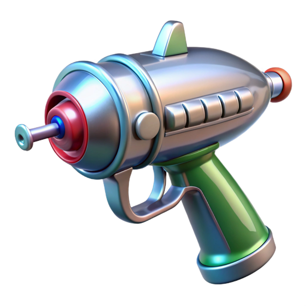 dreamy extraordinary Retro ray gun with chrome finish NO BACKGROUND with Transparent Background. museum quality png