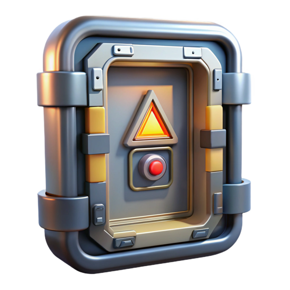 beautiful coveted Spaceship door, airtight seal, warning lights, metallic frame. NO BACKGROUND with Transparent Background. png