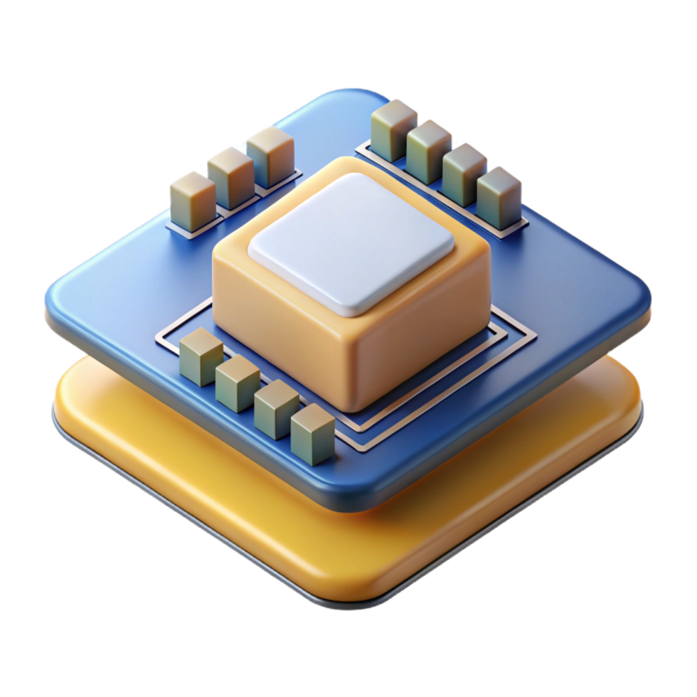melancholic captivating A microchip on a circuit board. NO BACKGROUND with Transparent Background. masterfully captured png
