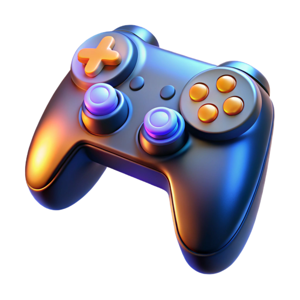 playful radiant A gaming controller with illuminated buttons. NO BACKGROUND with Transparent Background. masterfully captured png