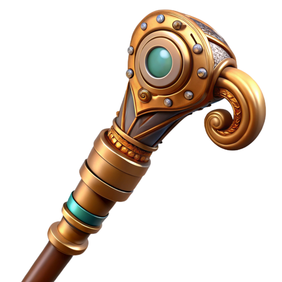 iconic artistic Steampunk cane with a hidden blade and intricate carvings. NO BACKGROUND with Transparent Background. authentic png