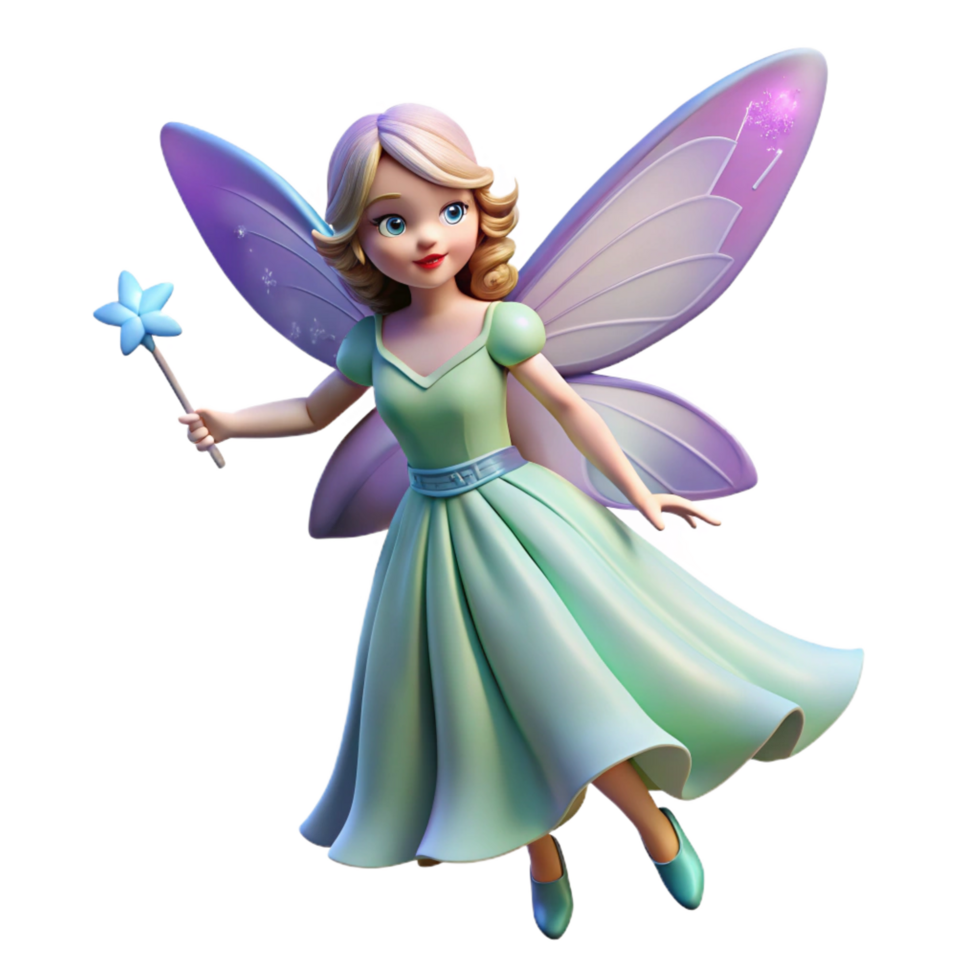 celebrated industrial Winged fairy, delicate wings, flowing dress, holding a magic wand NO BACKGROUND with Transparent Background. professional png