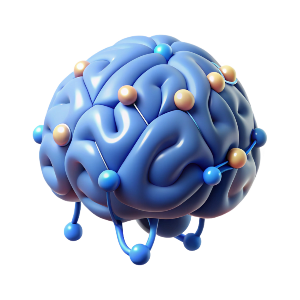 striking dynamic urban Artificial intelligence brain, glowing connections NO BACKGROUND with Transparent Background. top-tier png