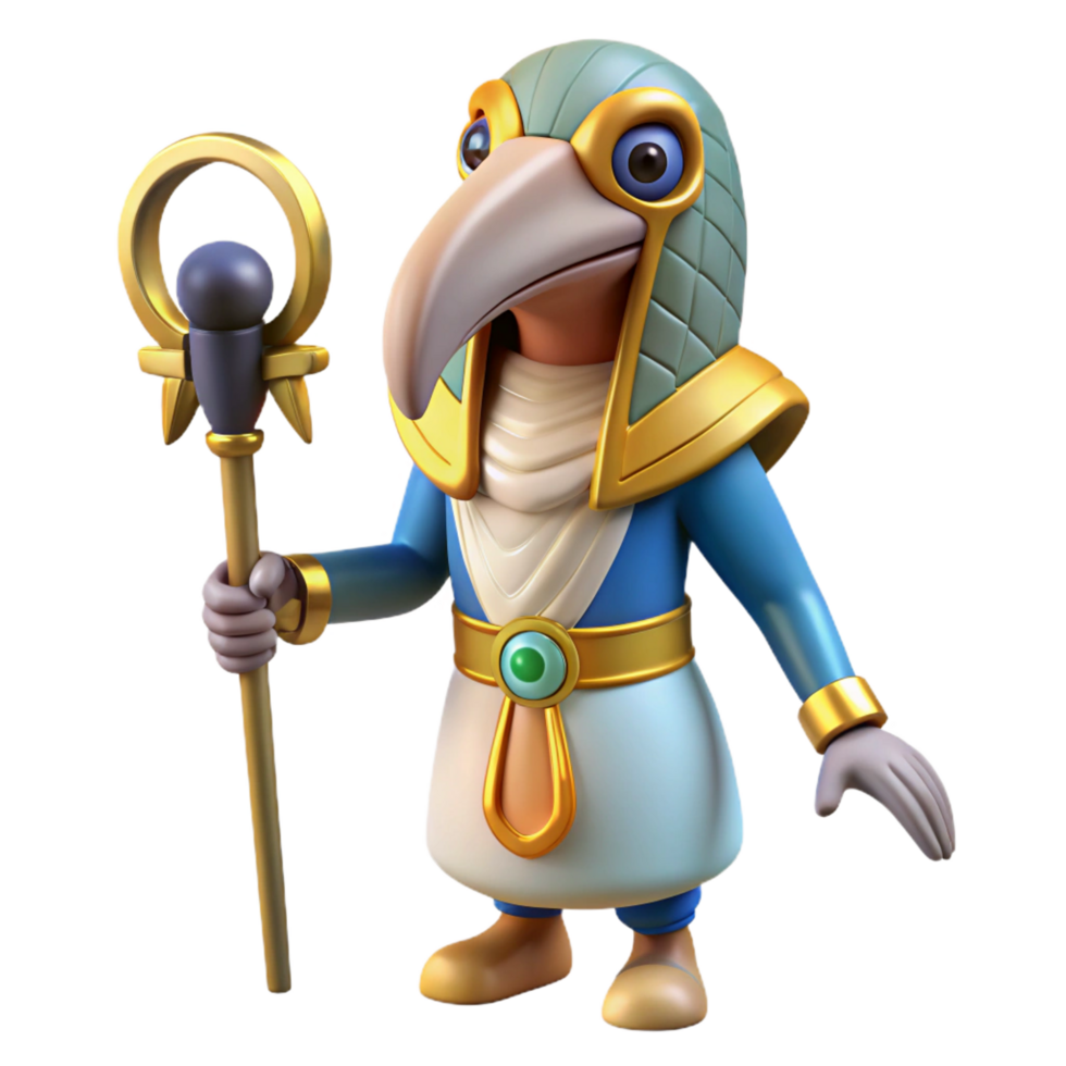 calm glorious Thoth, Egyptian god of writing, ibis-headed, NO BACKGROUND with Transparent Background. artisan png