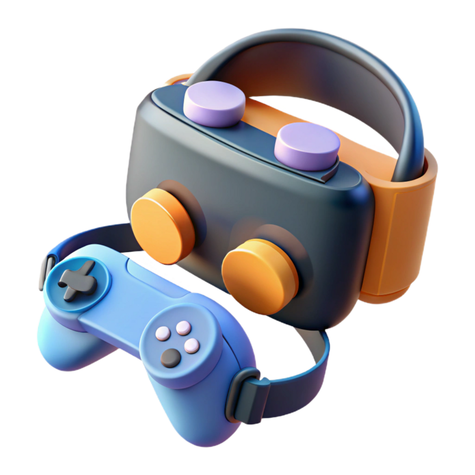dazzling joyful geometric Virtual reality headset with controllers, NO BACKGROUND with Transparent Background. genuine png
