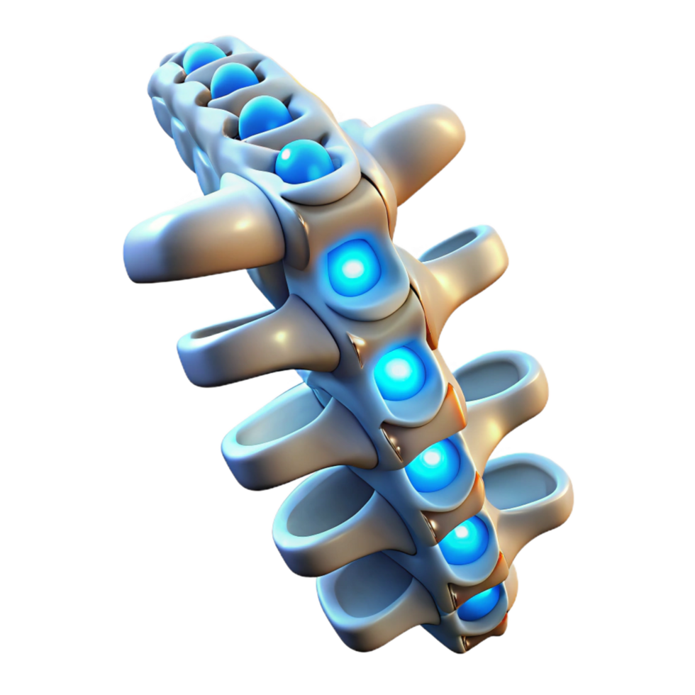 alluring energetic abstract Cybernetic spine with glowing vertebrae. NO BACKGROUND with Transparent Background. masterfully captured png