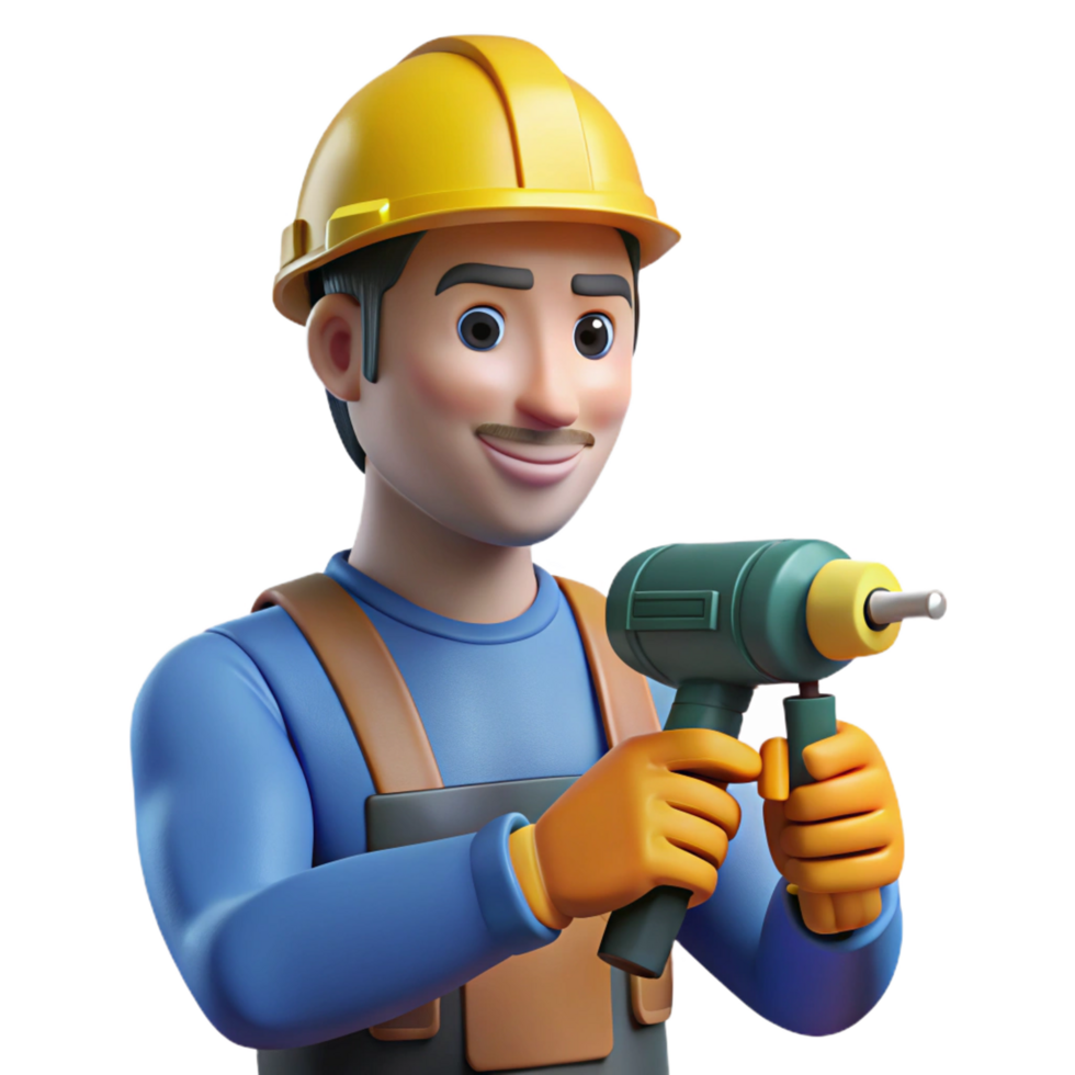 captivating timeless Construction worker using power drill NO BACKGROUND with Transparent Background. png