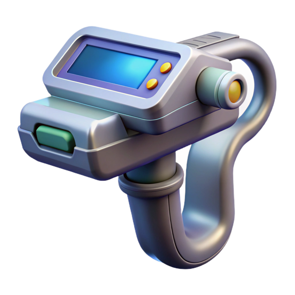 acclaimed tropical Futuristic medical scanner, handheld, diagnostic display, ergonomic grip. NO BACKGROUND with Transparent Background. high quality png