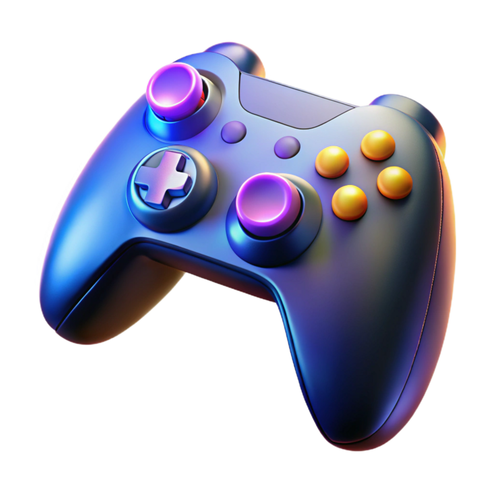 gorgeous playful retro A gaming controller with illuminated buttons. NO BACKGROUND with Transparent Background. studio quality png