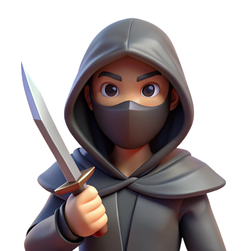 breathtaking ethereal surreal A hooded assassin, holding a hidden blade, NO BACKGROUND with Transparent Background. impeccable png