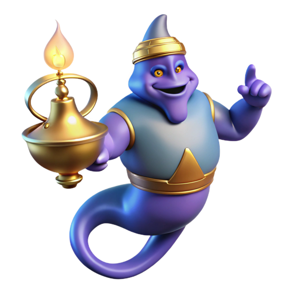 iconic modern A powerful djinn, emerging from a lamp, NO BACKGROUND with Transparent Background. artisan png