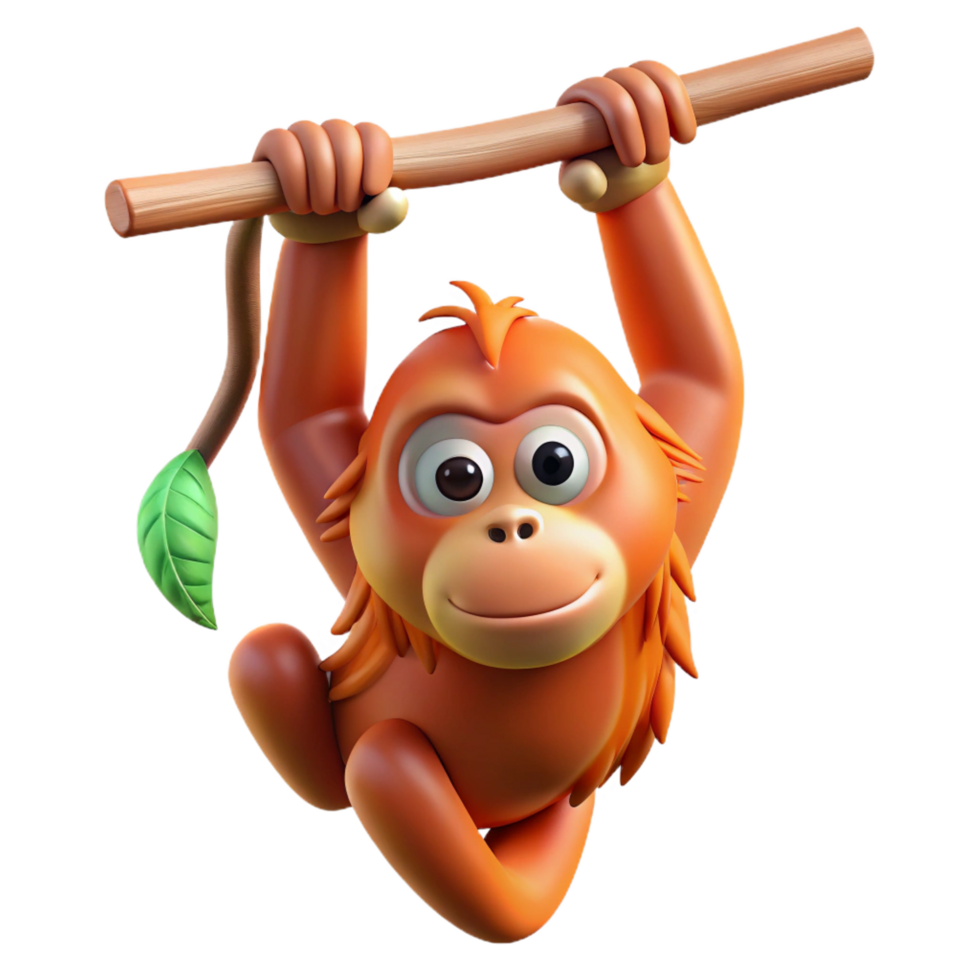peaceful wonderful An orangutan, hanging from a branch. NO BACKGROUND with Transparent Background. exclusive png