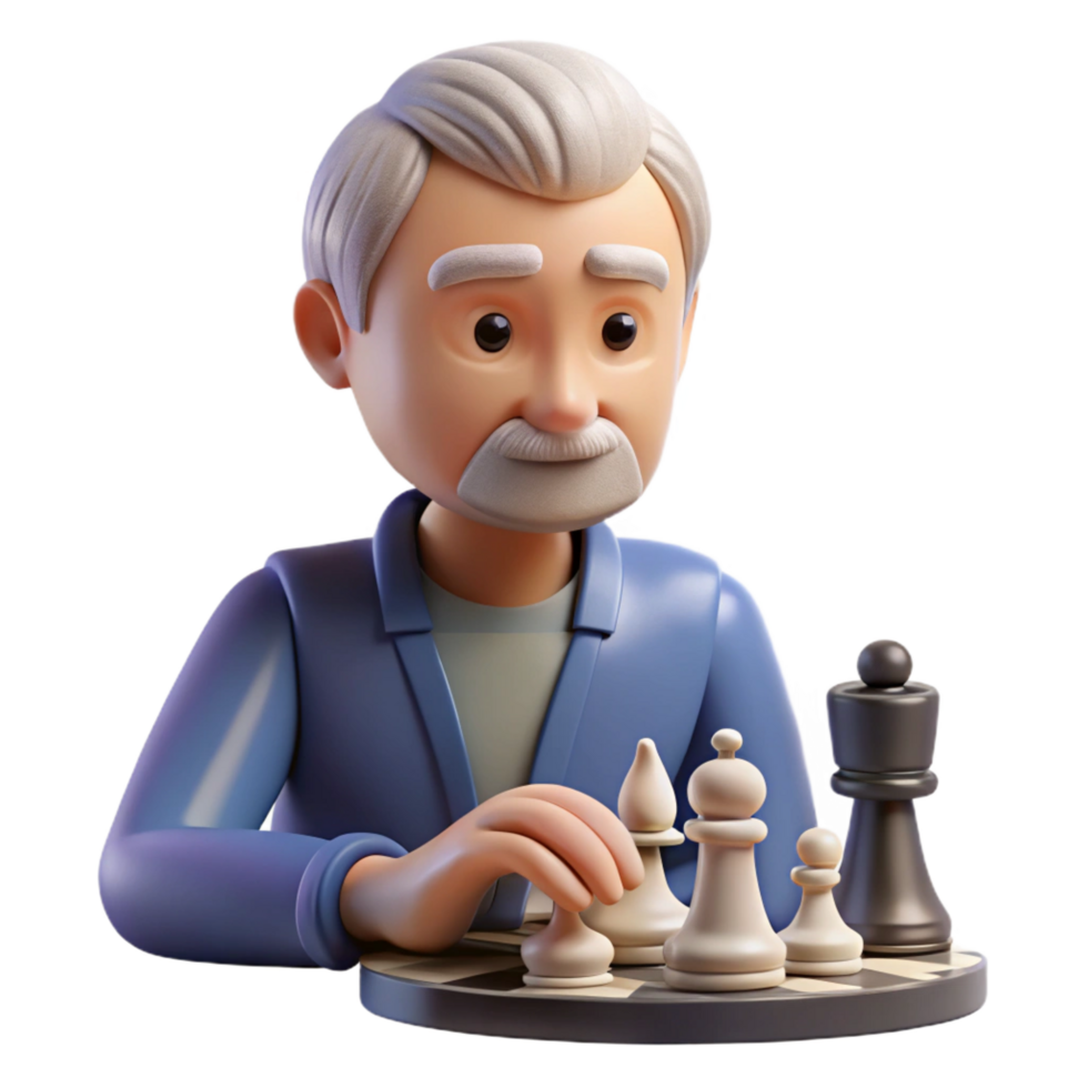 coveted elegant Senior man playing chess NO BACKGROUND with Transparent Background. precision png
