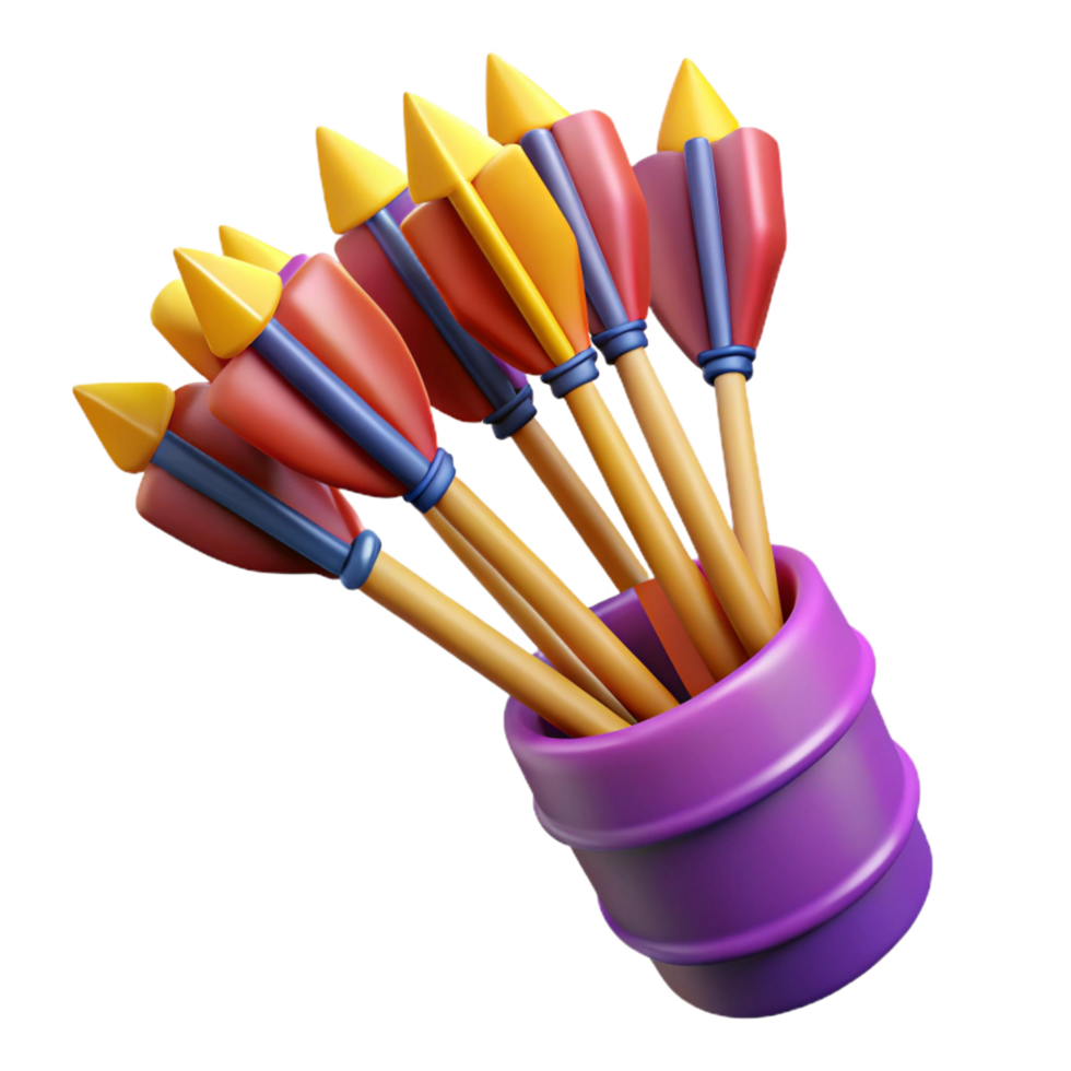 dreamy gorgeous A quiver full of arrows, fletched with vibrant feathers. NO BACKGROUND with Transparent Background. genuine png