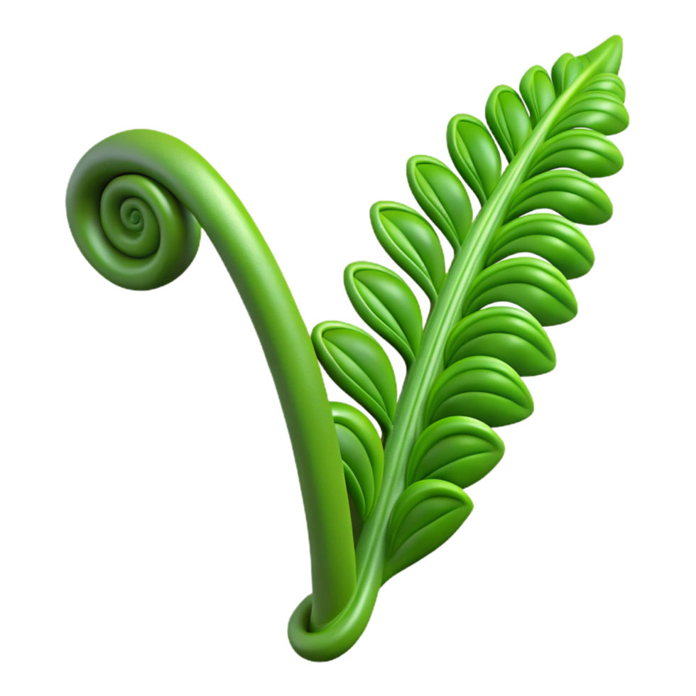 captivating elegant A single green fern frond unfurling NO BACKGROUND with Transparent Background. sharp png