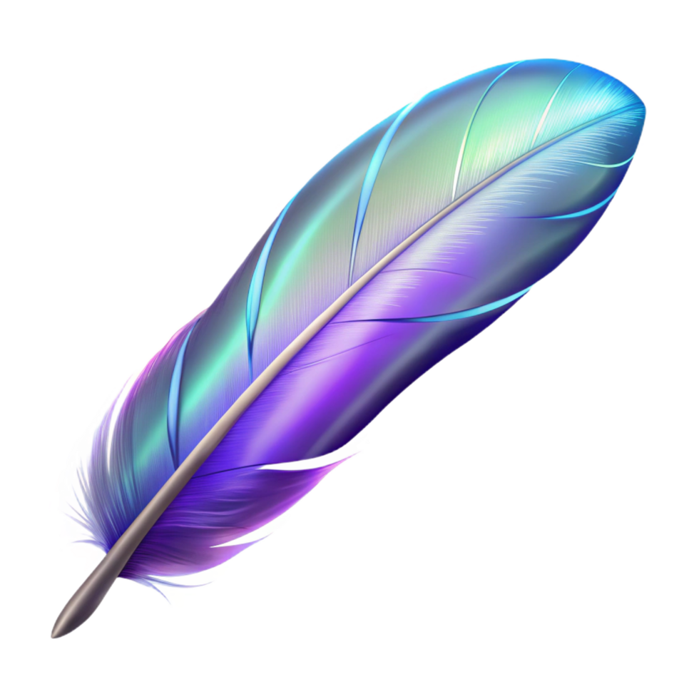 gorgeous dramatic tropical A single, magical feather, glowing softly, NO BACKGROUND with Transparent Background. professional png