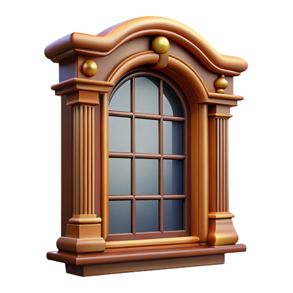 beautiful playful bohemian Victorian window frame, detailed woodwork, NO BACKGROUND with Transparent Background. top-tier png