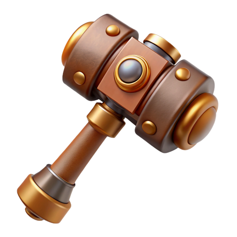 standout tropical Steampunk hammer with a brass head and a wooden handle. NO BACKGROUND with Transparent Background. exclusive png