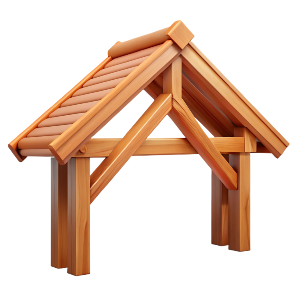 beautiful melancholic retro Wooden roof truss, traditional joinery, NO BACKGROUND with Transparent Background. refined png