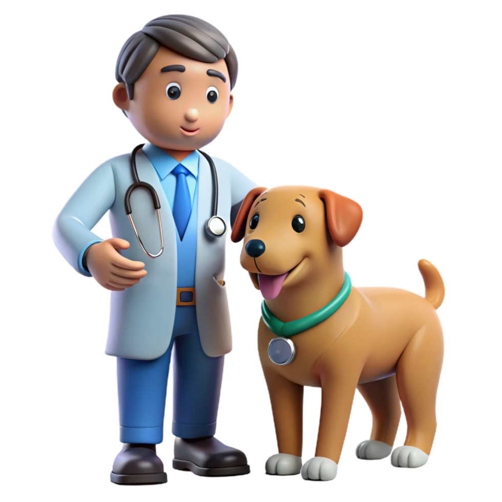bold mesmerizing Veterinarian examining dog NO BACKGROUND with Transparent Background. authentic png