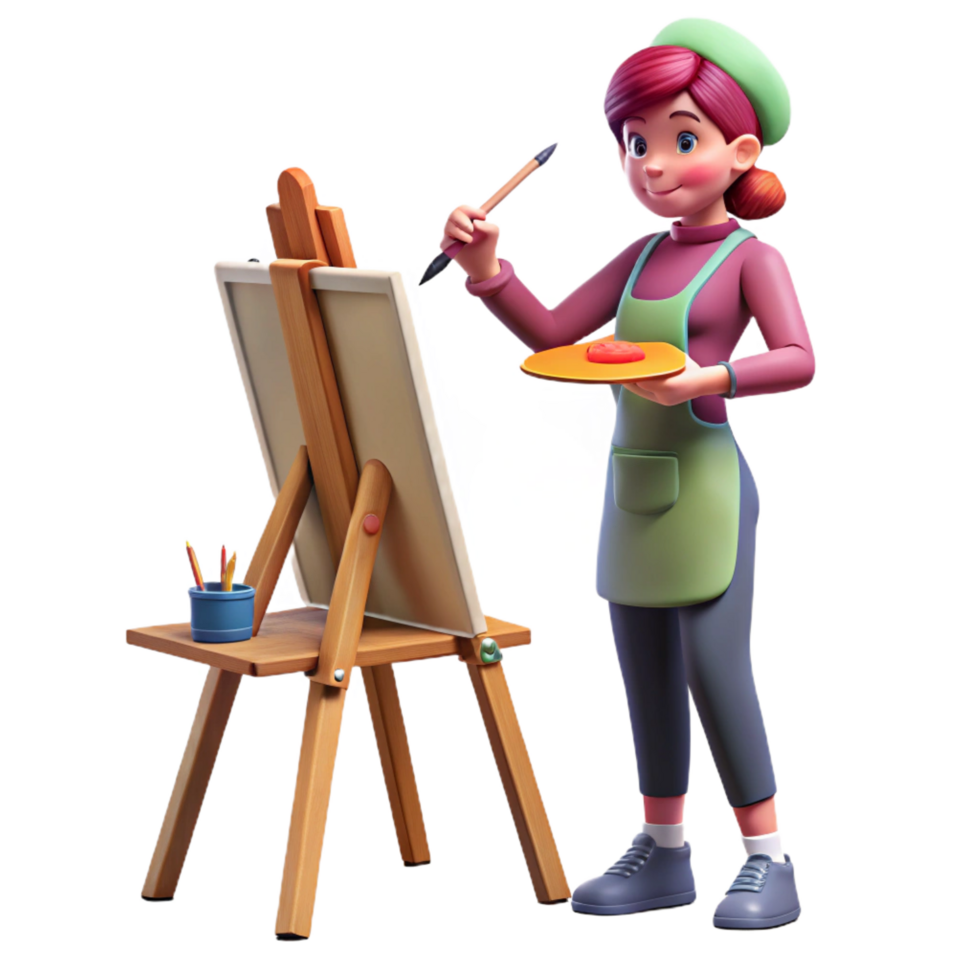 breathtaking renaissance Female artist painting on canvas NO BACKGROUND with Transparent Background. perfect clarity png