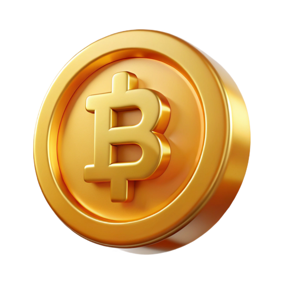 imaculado tranquilo surreal bitcoin, fisica moeda, ouro terminar não fundo com transparente fundo. detalhado png