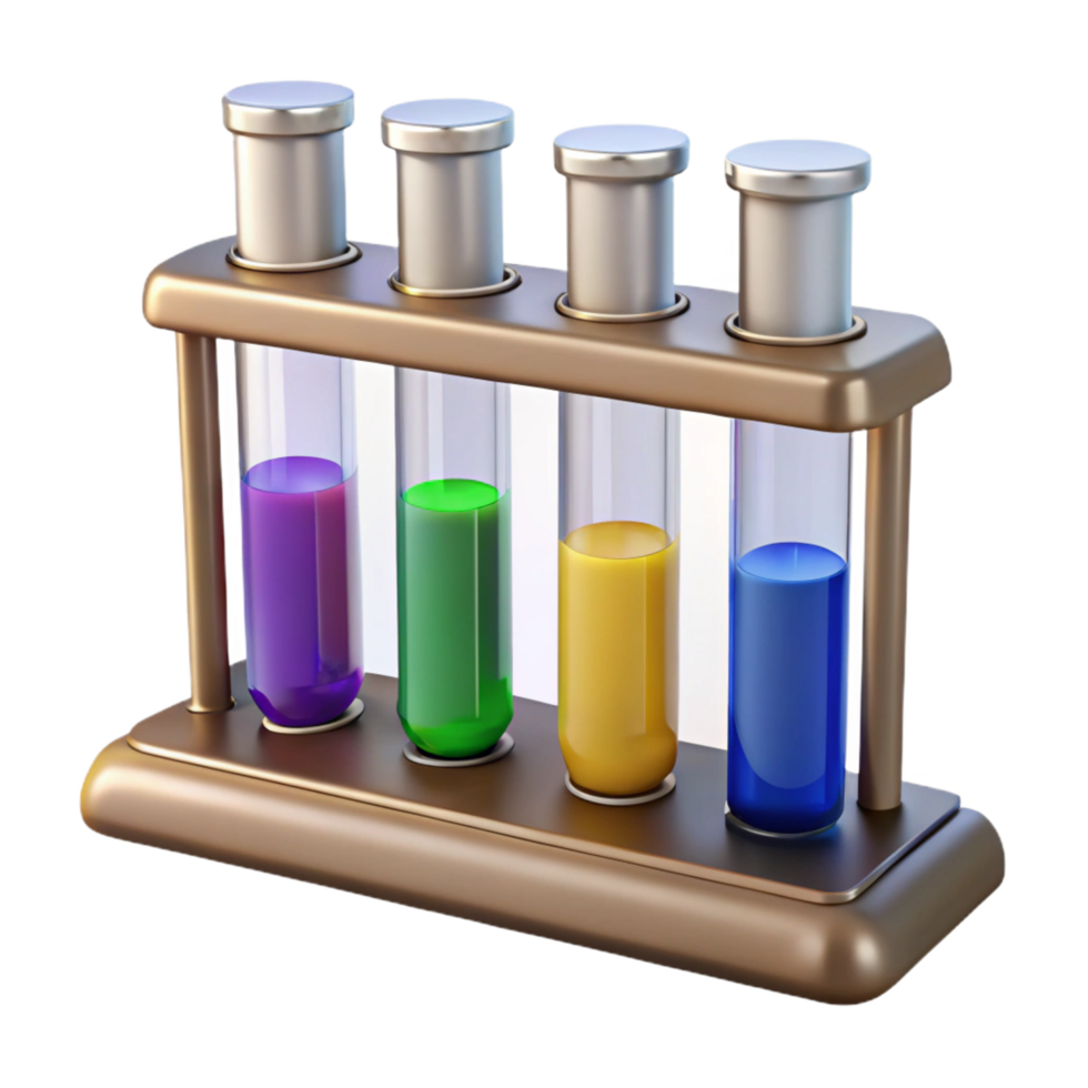 dramatic energetic nordic Test tube rack with various colored liquids NO BACKGROUND with Transparent Background. authentic png