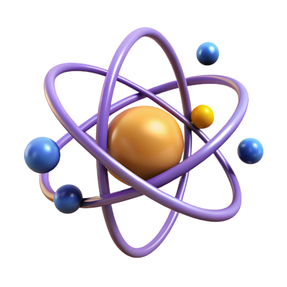 breathtaking artistic A levitating, abstract atom with orbiting electrons. NO BACKGROUND with Transparent Background. ultra HD png
