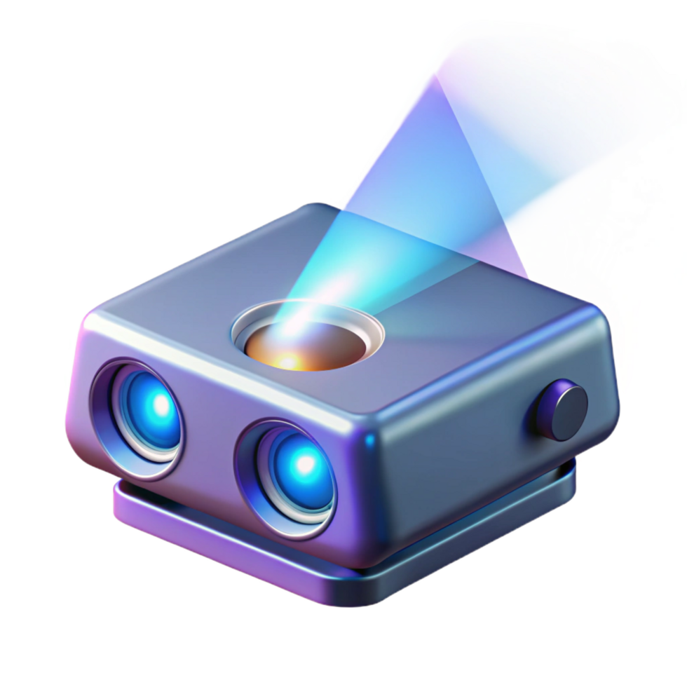 harmonious enchanting Hologram projector emitting a beam of light NO BACKGROUND with Transparent Background. authentic png