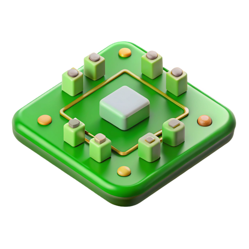radiant memorable A circuit board, green with visible components. NO BACKGROUND with Transparent Background. png