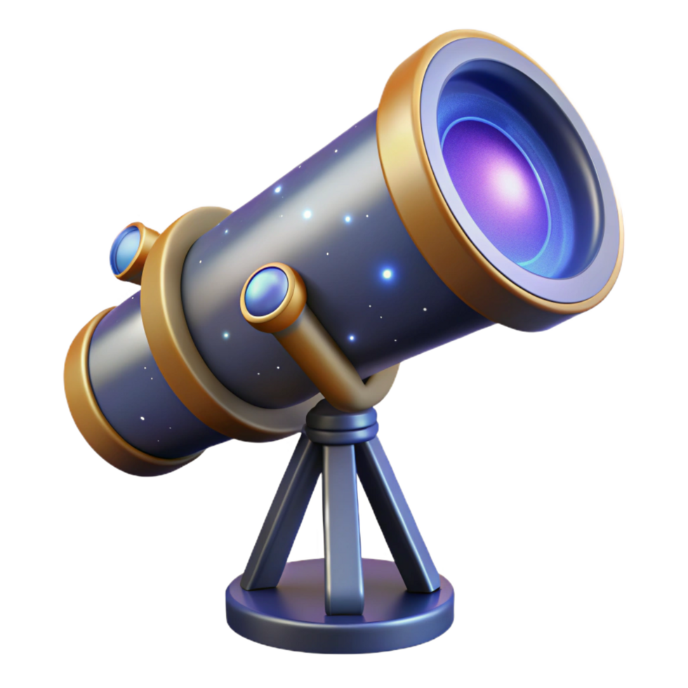 dynamic dramatic Advanced telescope observing a distant galaxy NO BACKGROUND with Transparent Background. high resolution png