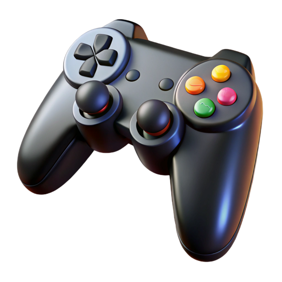 acclaimed surreal A game controller, black with buttons and joysticks. NO BACKGROUND with Transparent Background. top-tier png
