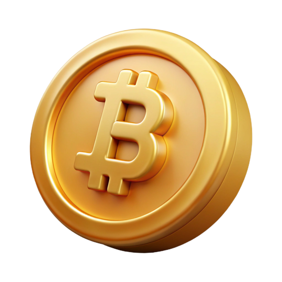 captivating signature Bitcoin, physical coin, gold finish NO BACKGROUND with Transparent Background. png