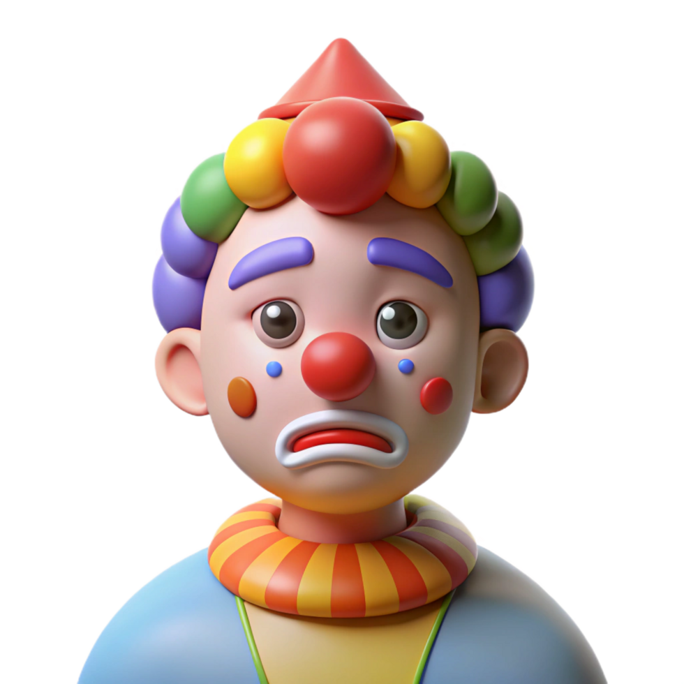 coveted bohemian Sad clown with colorful makeup, NO BACKGROUND with Transparent Background. precision png