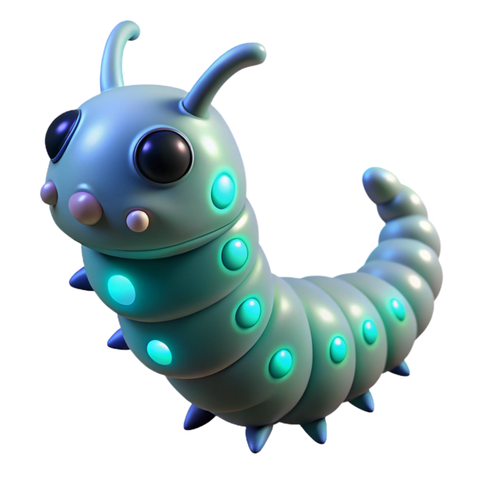 dreamy vibrant Alien larva with bioluminescent markings NO BACKGROUND with Transparent Background. flawless png