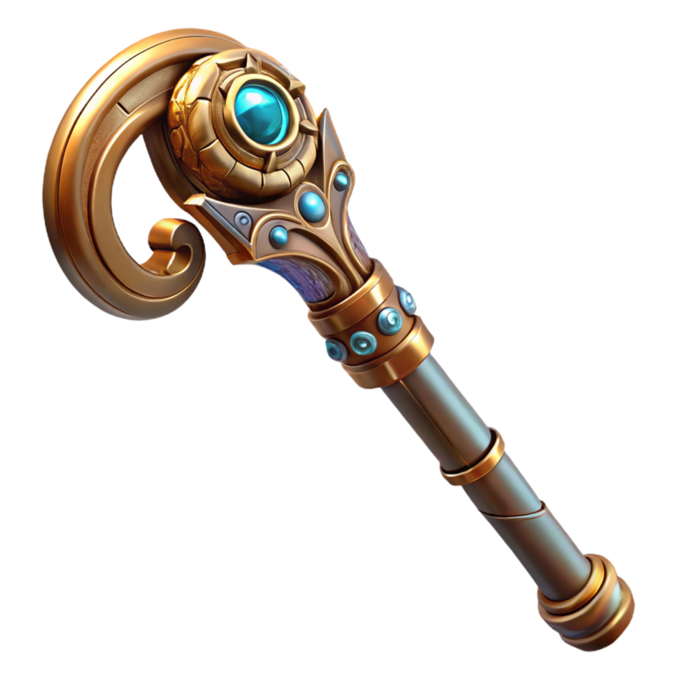 wonderful impressionist Steampunk cane with a hidden blade and intricate carvings. NO BACKGROUND with Transparent Background. high resolution png