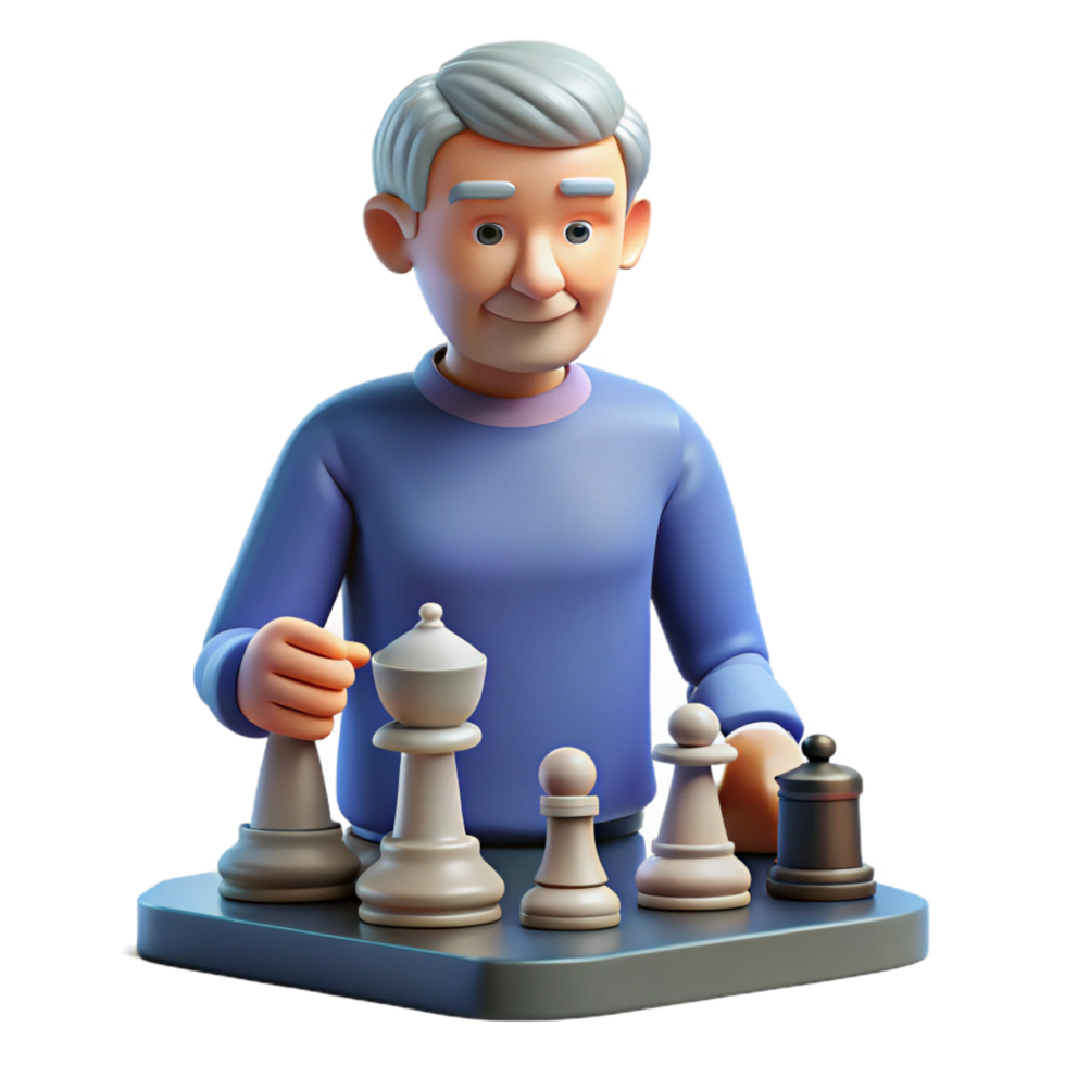 elegant celebrated Senior man playing chess NO BACKGROUND with Transparent Background. png