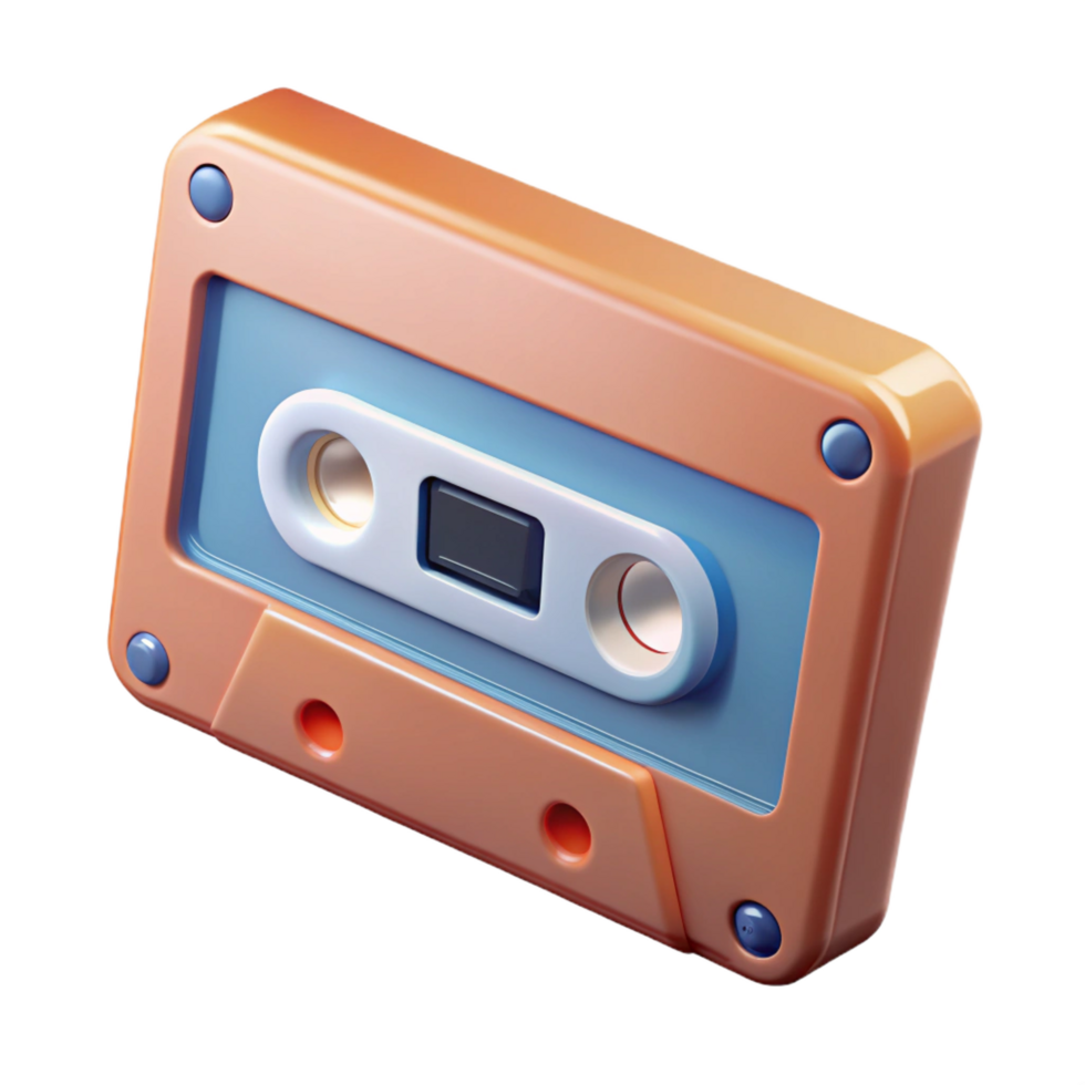 bold mesmerizing A vintage cassette tape, label visible. NO BACKGROUND with Transparent Background. handcrafted png