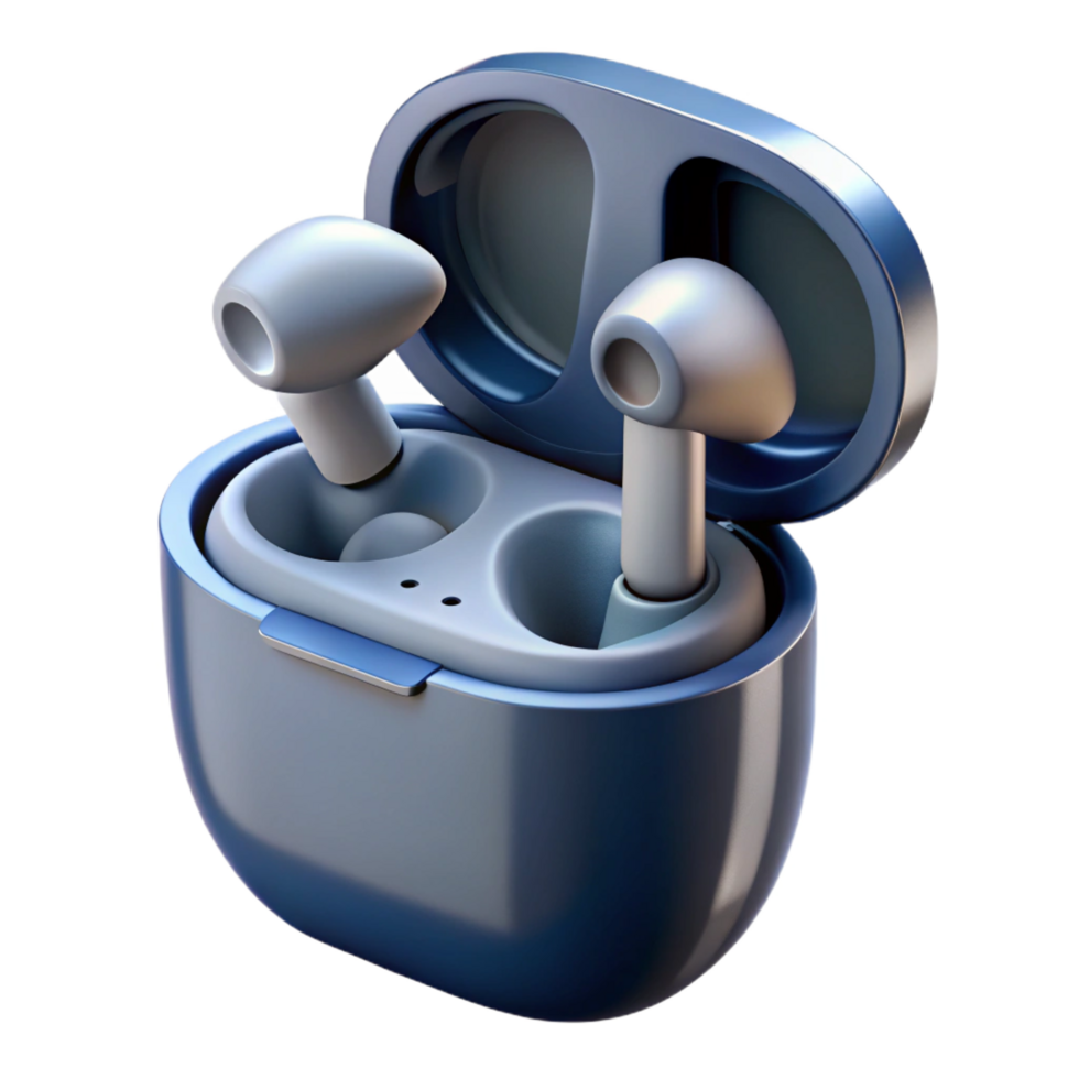 immaculate sought-after A pair of wireless earbuds, charging case open. NO BACKGROUND with Transparent Background. png