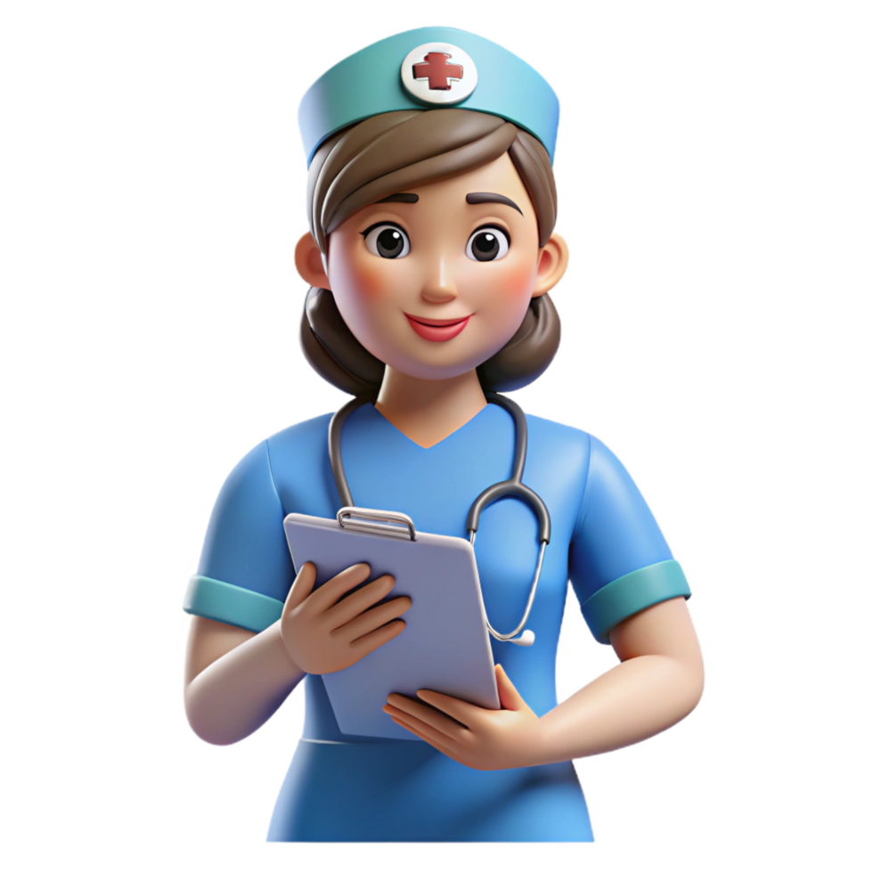 dynamic alluring Nurse with medical chart NO BACKGROUND with Transparent Background. studio quality png