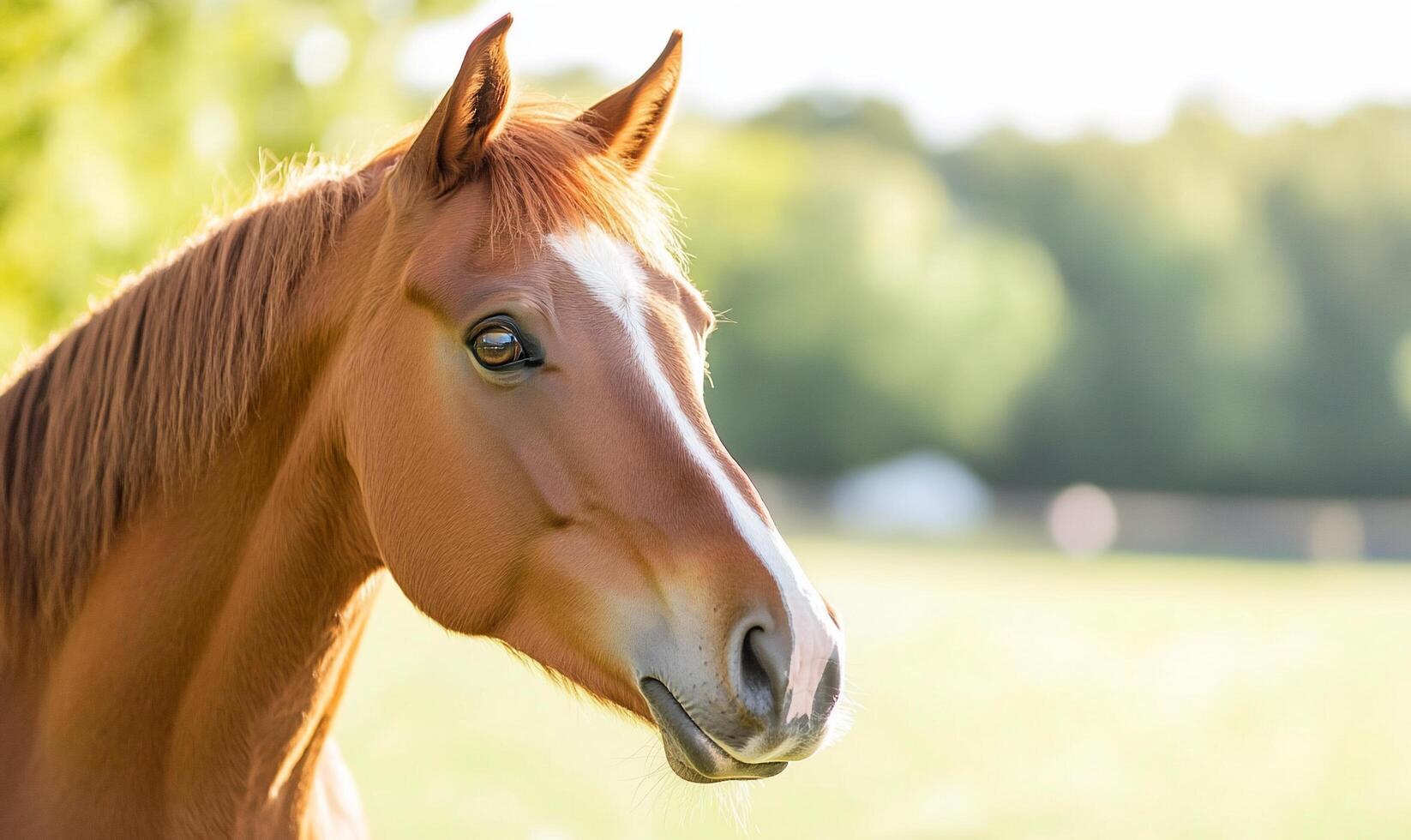 A close-up of a horse's head in a natural setting. photo