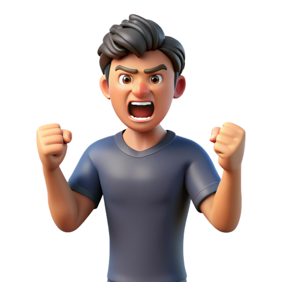 alluring standout Angry young man, clenched fists, NO BACKGROUND with Transparent Background. png