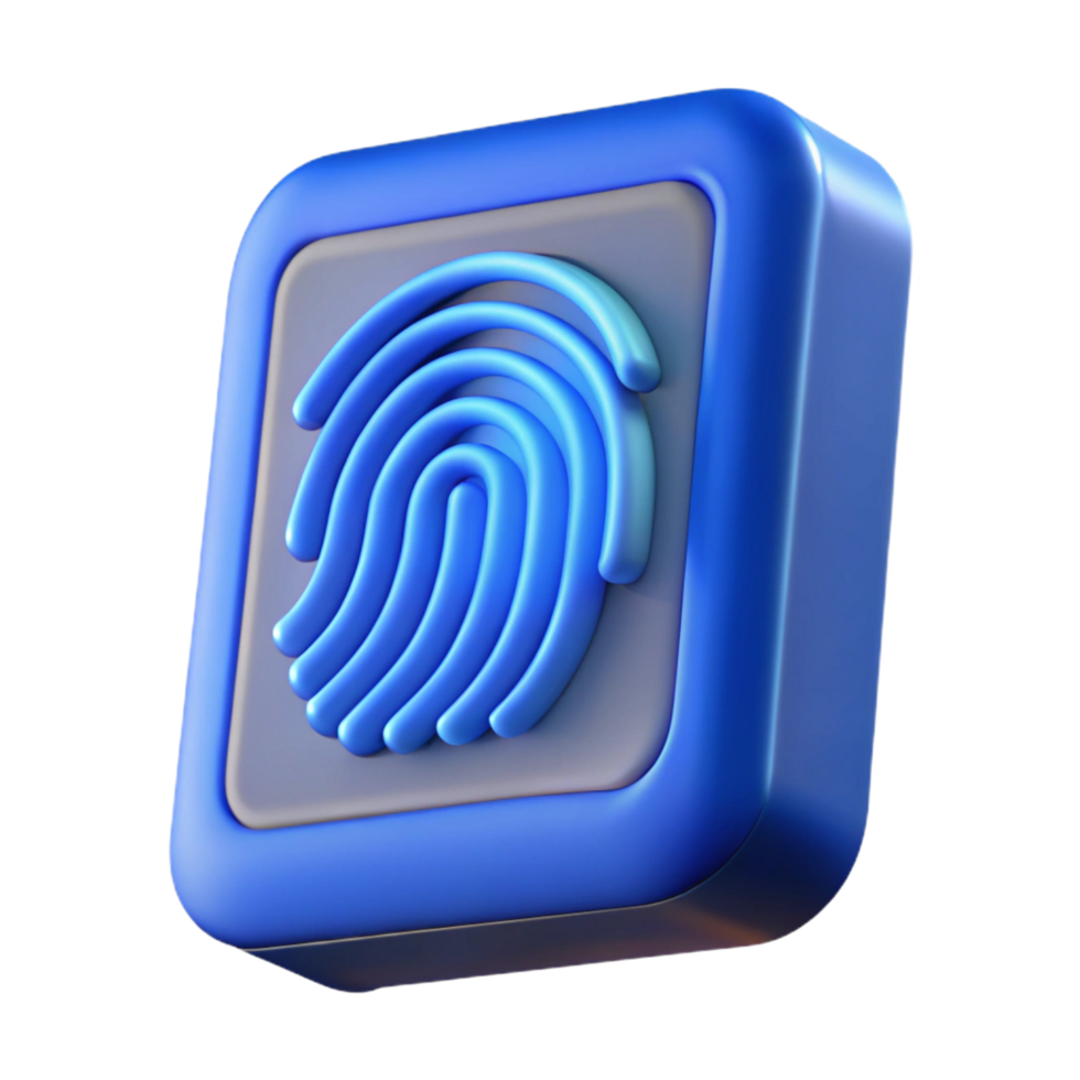 sumptuous industrial A fingerprint scanner, illuminated blue. NO BACKGROUND with Transparent Background. sharp png