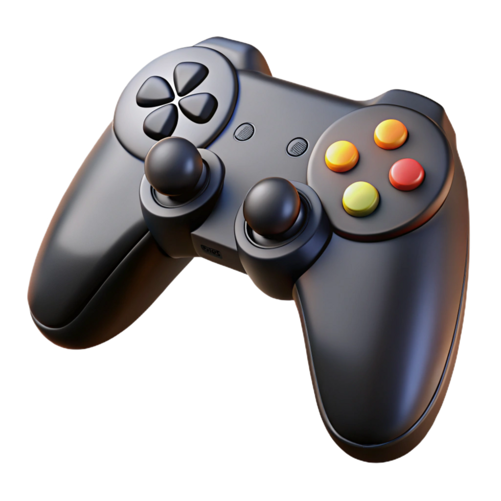 beautiful distinguished A game controller, black with buttons and joysticks. NO BACKGROUND with Transparent Background. png