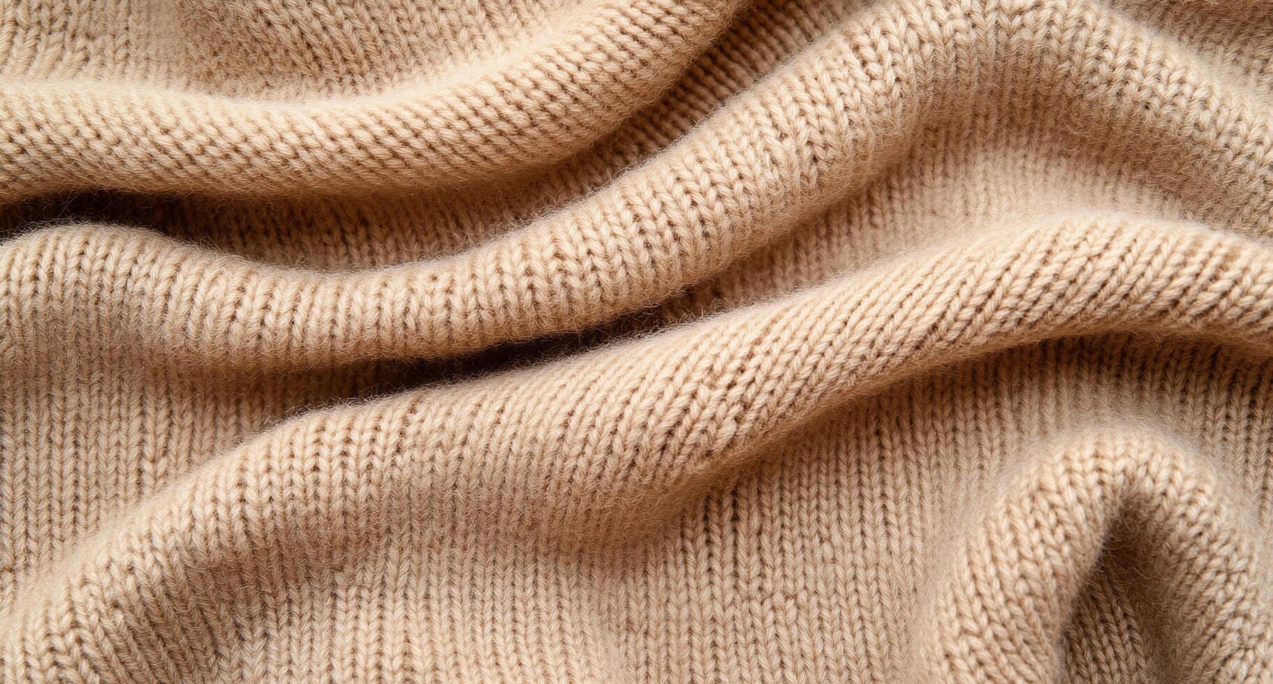 Soft beige knitted fabric with gentle folds and textures. photo