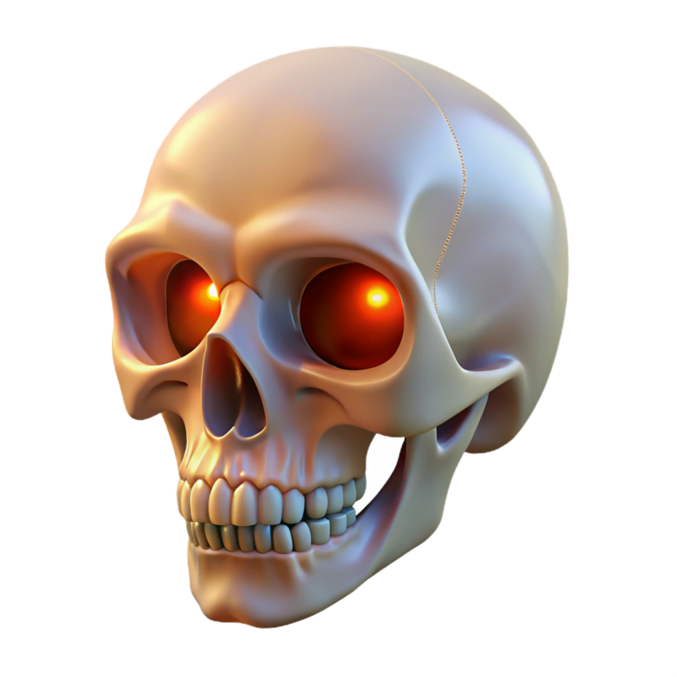 majestic timeless A single, realistic human skull, with glowing eyes, NO BACKGROUND with Transparent Background. png