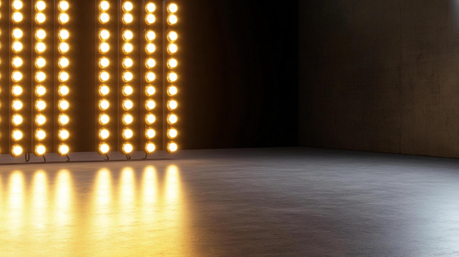 A dimly lit studio space with bright lights for performance or photography. photo