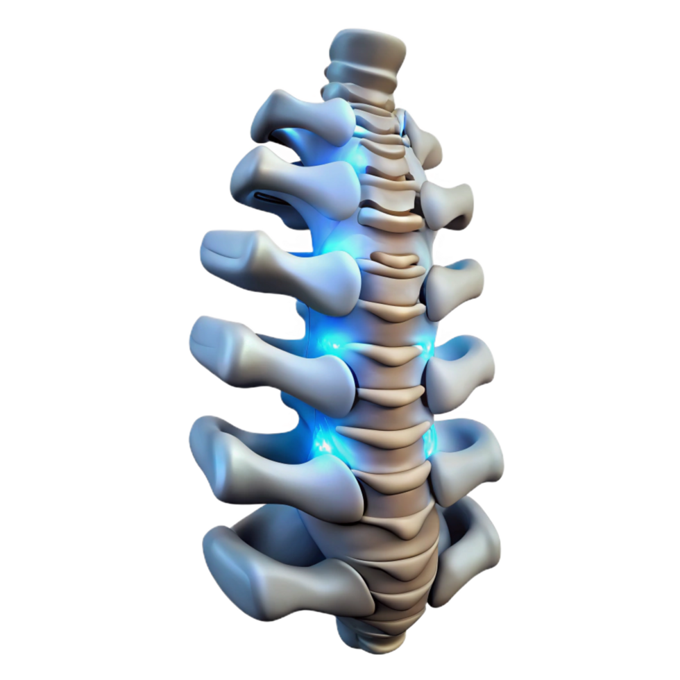 bold captivating Cybernetic spine with glowing vertebrae. NO BACKGROUND with Transparent Background. expertly shot png