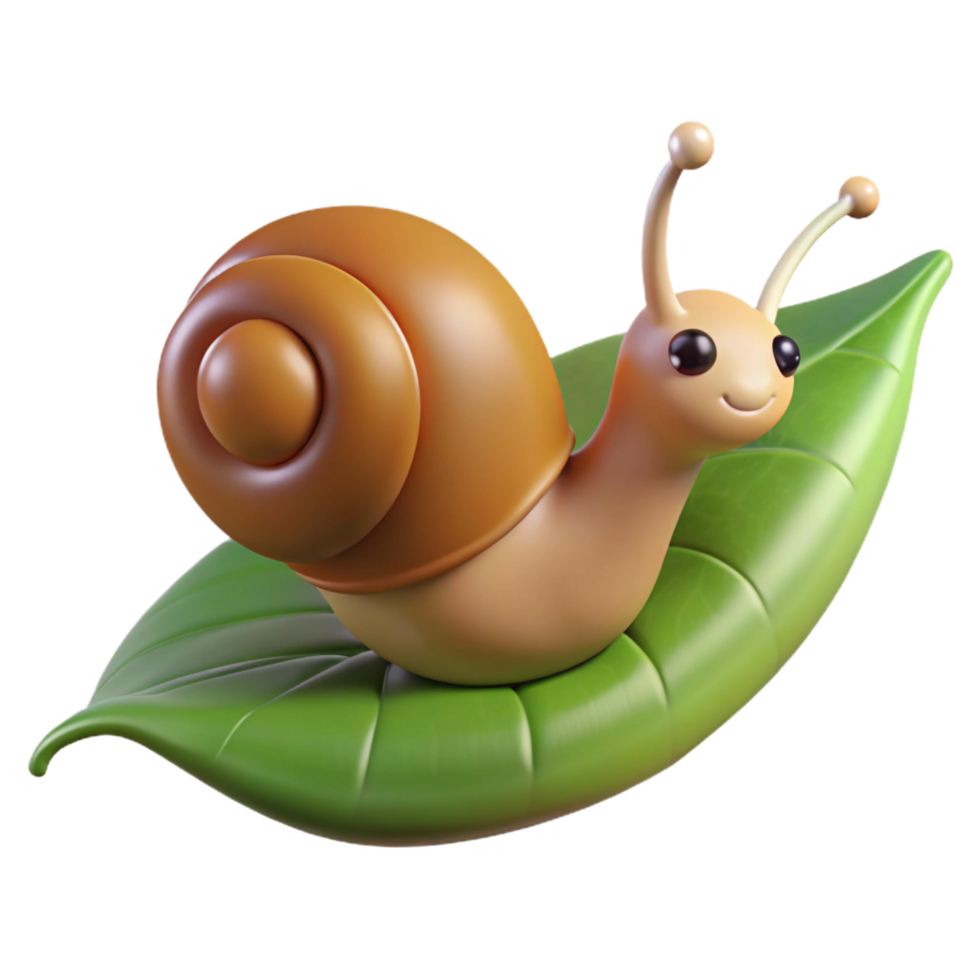 impressive celebrated A snail, crawling on a leaf. NO BACKGROUND with Transparent Background. png